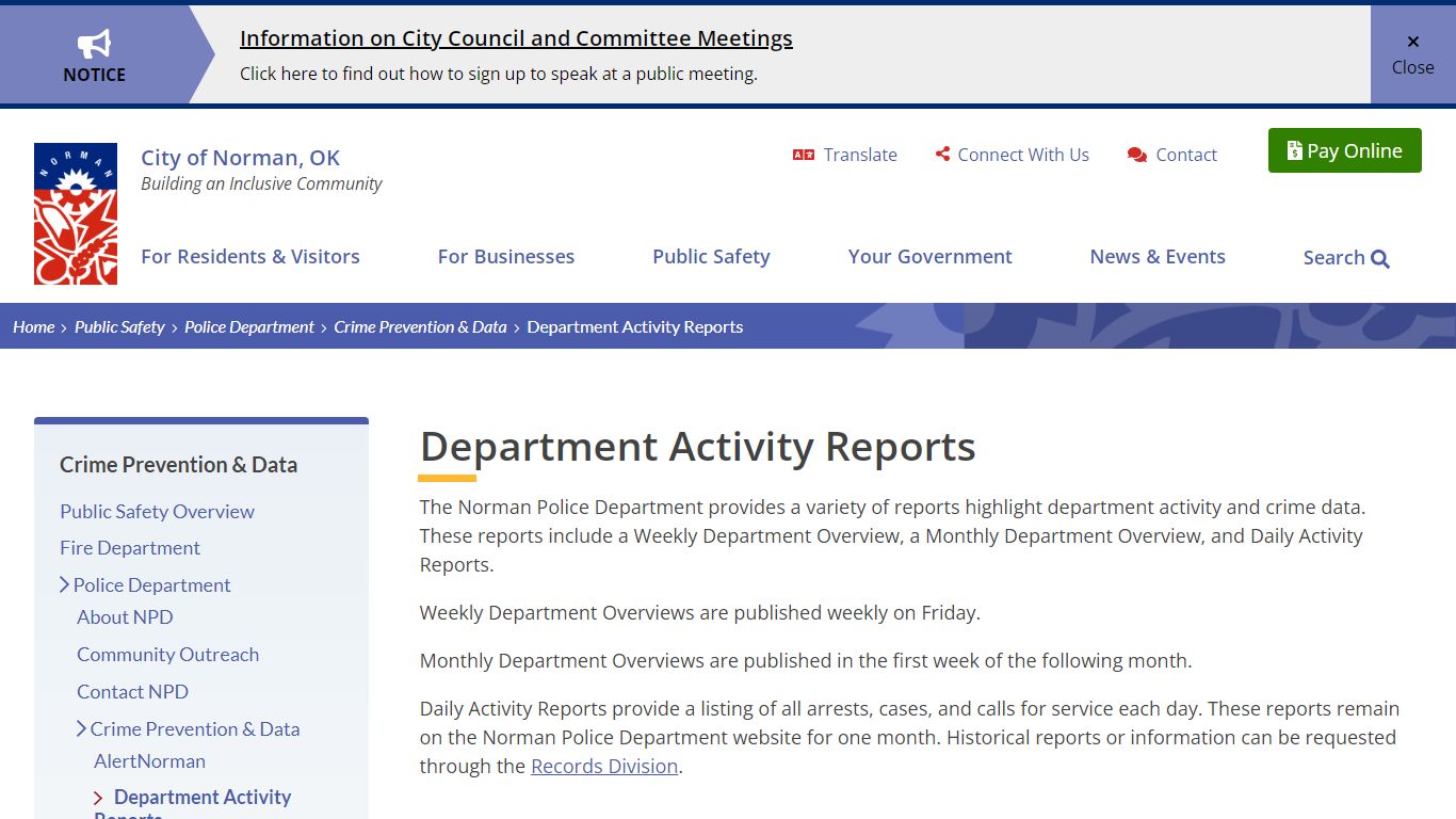 Daily Activity Reports | City of Norman, OK